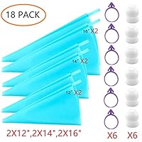 ANSLYQA Pastry-Piping-Bags Sets (18 Pack) with 6PCS 3 Sizes (12"+14"+16") Reusable-Silicone Icing-Bags, 6 Small Piping-Bag Couplers and 6 Frosting-Bag Ties