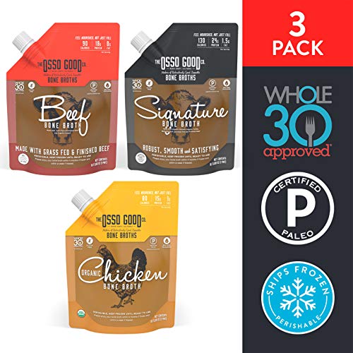Osso Good Bone Broth Sampler Variety Pack, Classic Flavors, High in Protein & Collagen, 3 Count (Packaging May Vary)