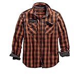 Harley-Davidson Men's Oak Leaf Plaid Slim Fit Shirt, Orange/Black