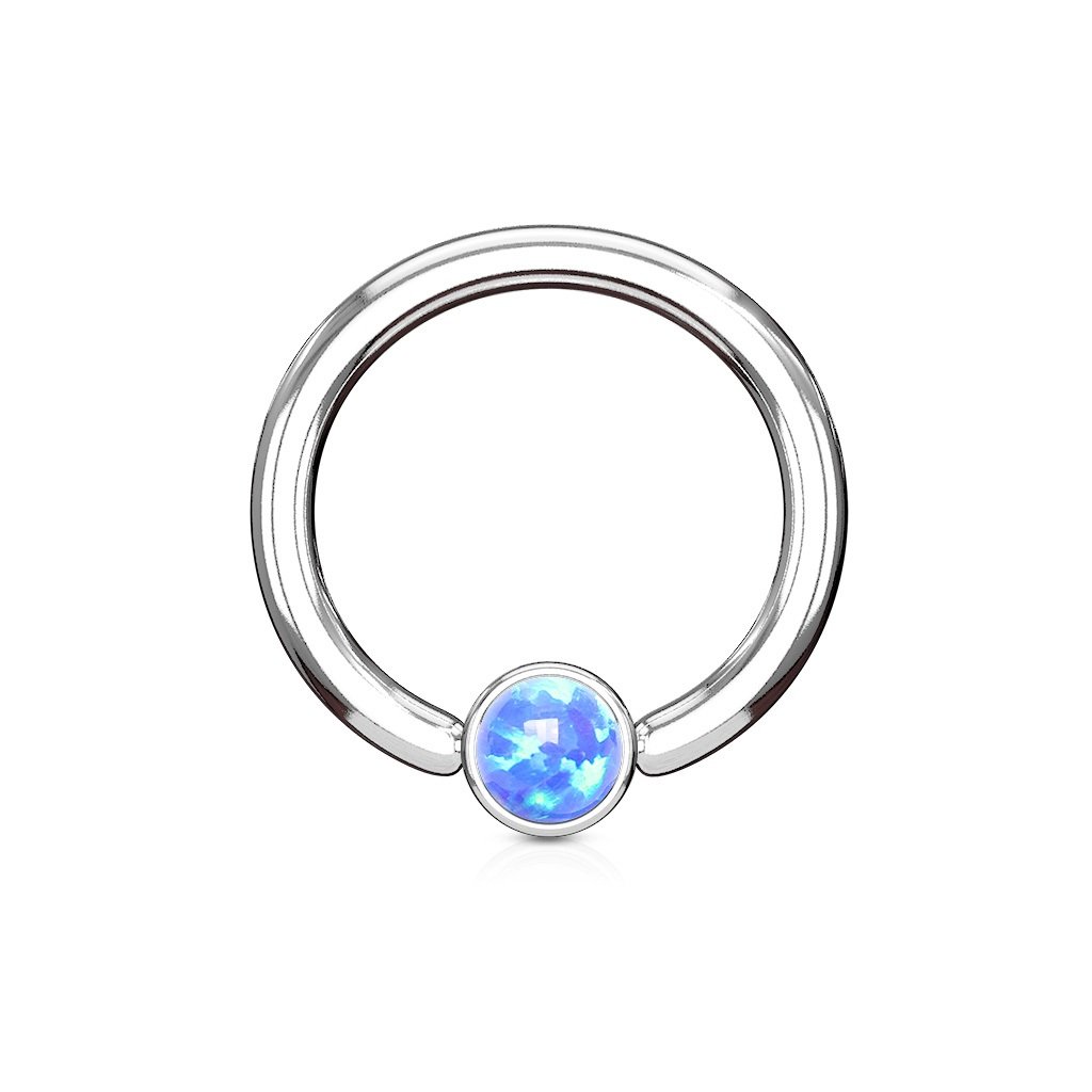 PiercedOff 316L Surgical Steel 1.2mm BCR with 3mm Blue Synthetic Opal Ball - Ring Size 8mm