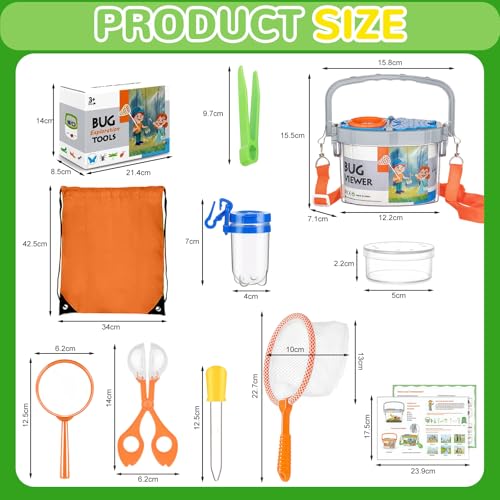 11 Piece Children's Explorer Kit, Insect Hunting Game with Magnifier, Butterfly Net, Observation Box and Tweezers, Outdoor Educational Toy Gift 3 4 5 6 7 8 Years Old