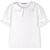 Girls White Button Down Blouse with Peter Pan Collar – Classic Short-Sleeve Kids Shirt Top