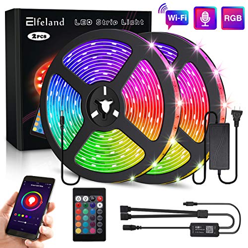 Elfeland LED Strip Lights Work with Alexa Google Assistant 32.8FT/10M 300 LEDs SMD5050 Dreamcolor Strip Lights Wireless Phone APP Controlled Rope Light Waterproof Flexible Tape Light Kit