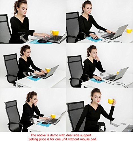 YANGHX Newest Design Ergonomic Articulating Computer Laptop Arm Support | Height Adjustable Armrest Desk Extender | User-friendly Attachable Aluminum Alloy Arm Stand (Gray)