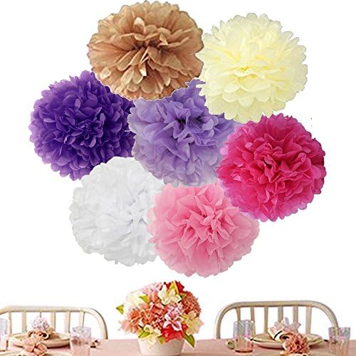 14 Piece Mixed 10'' 14'' Tissue Paper Pom Poms Flower Wedding Birthday Party Baby Girl Room Nursery Decoration