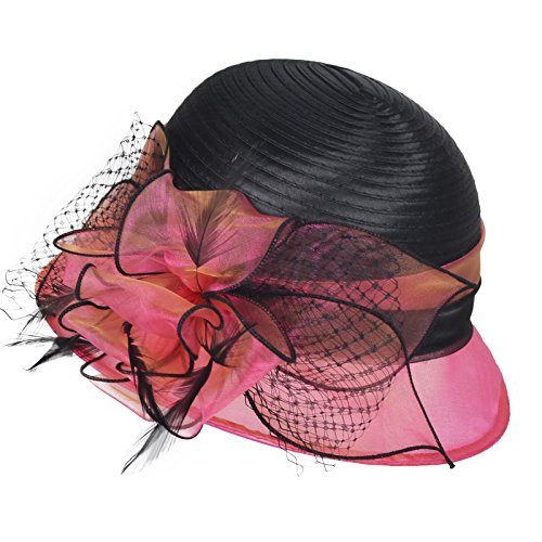 Original One Women's Cloche Bowler Hats KDC1721 for Kentucky Derby Day, Church, Wedding, Tea Party, Ascots (Peach/Black) - Thumbnail 3