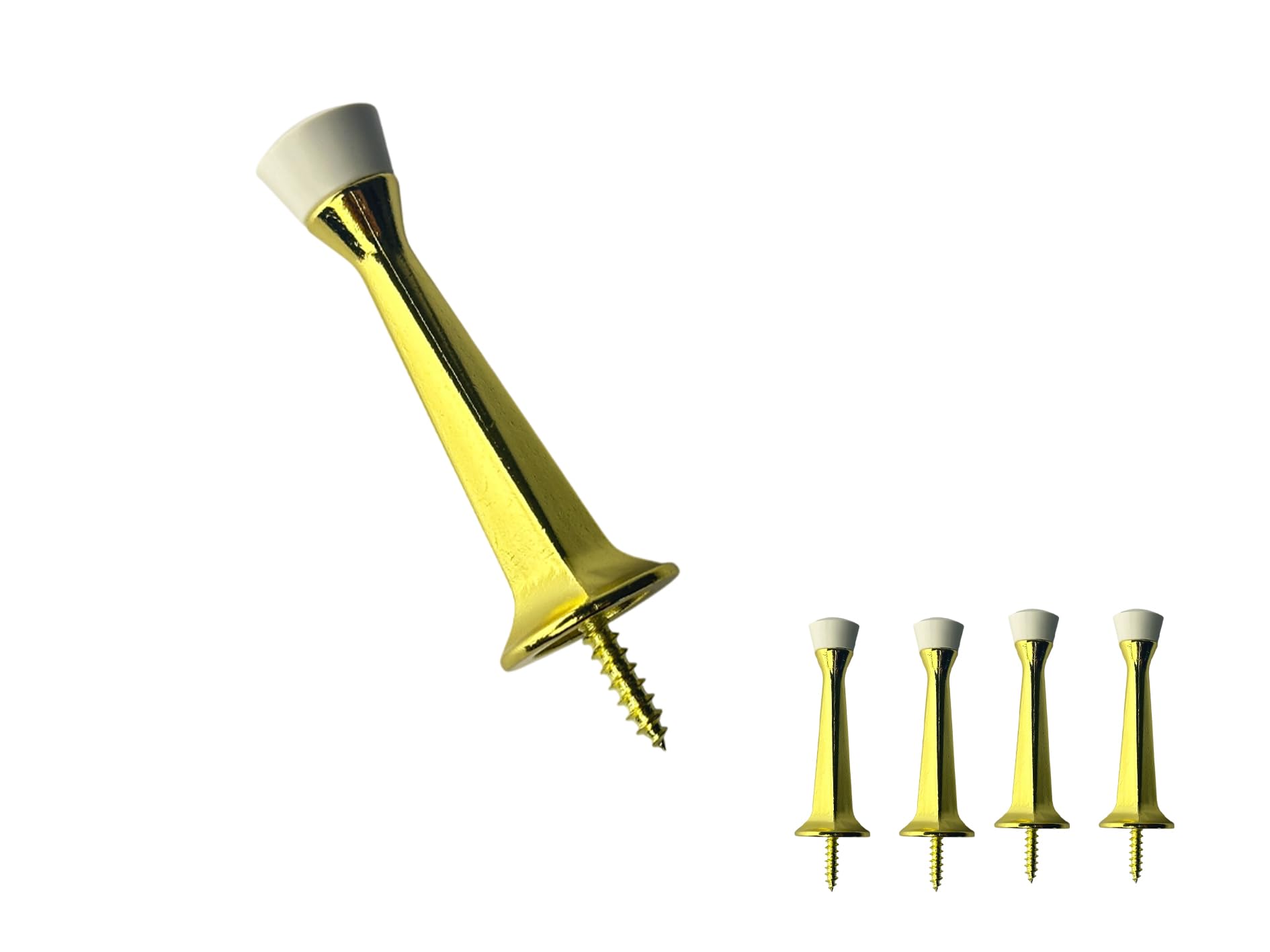 QCAA Rubber Tip Heavy Duty Solid Rigid Door Stop, 3", Zinc Die Cast, Brass Plated, Made in Taiwan, 5 Pack