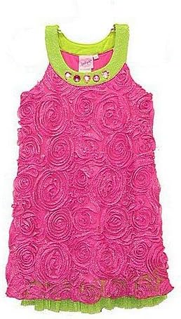 Lipstik Girls 4-6x A Rose Is A Rose Pink Lime Sparkle Swirl Sleeveless Dress, 4