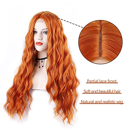 Orange Wig for Women 28 Inches Long Wavy Ginger Wig Natural Wave Middle