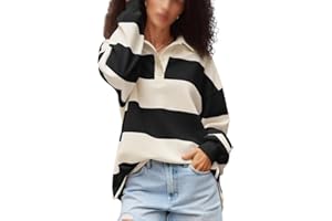 MEIWEILEYA Y2k Women Striped Rugby Polo Shirt Long Sleeve Collared Oversized Vneck Sweatshirt Vintage Jersey Girls Streetwear