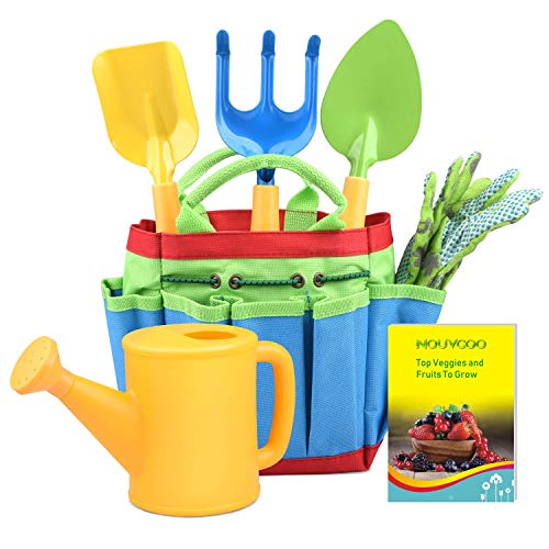 KINCREA Kids Gardening Tools, Outdoor Toys Set Gardening Set Includes Sturdy Tote Bag, Watering Can, Shovel, Rake, and Trowel