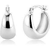 KISSPAT Sterling Silver Chunky Hoop Earrings for Women Hypoallergenic Thick Huggie Earring Wide Hoops Everyday Hoop Earrings