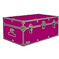 C&N Footlockers #1 Trunk for Summer Camp - Only STEEL Trunk on Amazon - Happy Camper Storage Trunk - Durable Chest with Lid Stay - 32 x 18 x 13.5 Inches (Pomegranate)