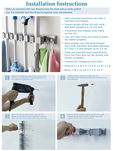 image for DayBuy Mop Broom Holder-Broom Wall mounted Hooks- Free Combination Rub
