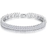 14K Gold Crystal Tennis Bracelet for Women,Dainty Leaf Style Bezel Setting Natural Crystal Charm Bracelet,Fashion Jewelry Gift for Her