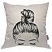 Moslion Girl Decorative Pillow Case Sketch of Woman with Fashion Bun Perfet Eyebrow Eyelash Throw Pillow Cover Square Accent Cotton Linen Home 18x18 Inch Black White