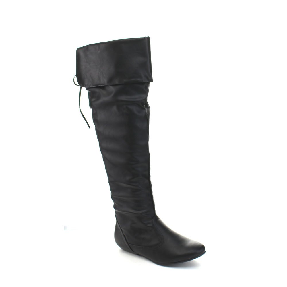 FOREVER LINK TAMMY-79 Women's Hot Fashion Stylish Pull On Knee High Casual Boots, Color:BLACK, Size:6.5