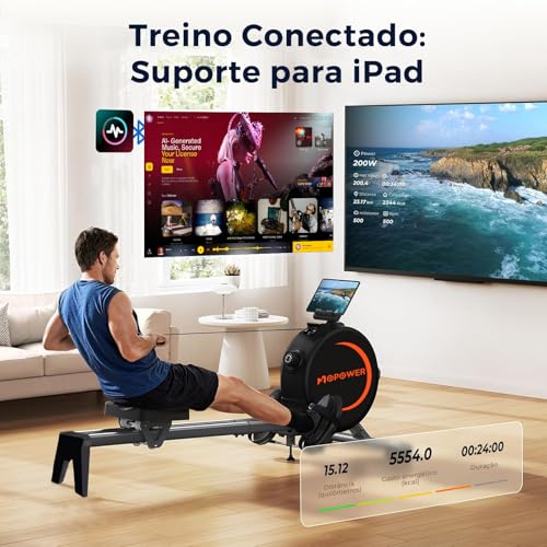 Remo Doméstico Magnético 8 Níveis – Trilho Alumínio 1 m, Roda de Inércia 2 kg, Suporta iPad, Capacidade 120 kg