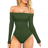 OQQ Bodysuits Womens Off-Shoulder Long Sleeve Seamless Shapewear Tops
