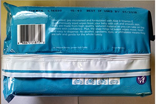 Berkley Jensen Unscented Baby Wipes, 100 Count Pre-Moistened Wipe Soft Pack (Pack of 3)