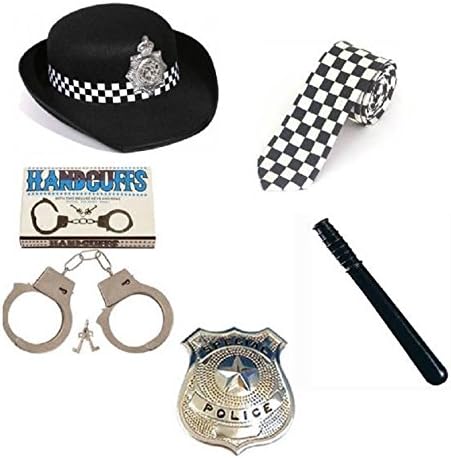 LS Glamour Room Women's Police Fancy Hat Tie Truncheon Police Badge H cuffs One Size Full Women Police Set