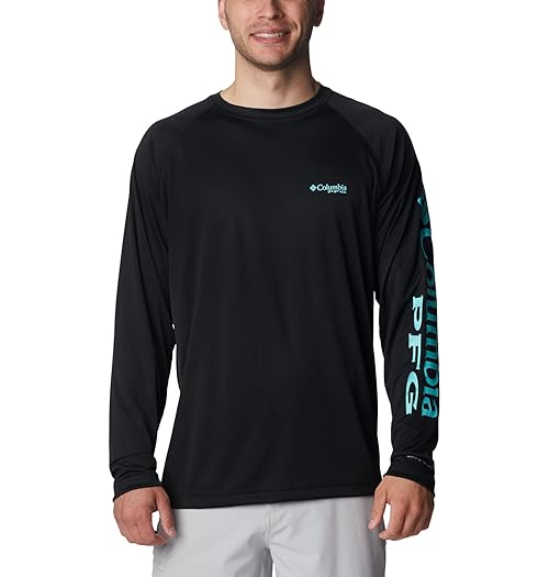 Columbia Men's Terminal Tackle Long Sleeve Fishing Shirt, Black/Gulf Stream Logo, 3X Tall