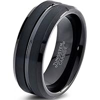 Tungsten Wedding Band Ring 8mm for Men Women Comfort Fit Black Beveled Edge Brushed FREE Custom Laser Engraving Lifetime Guarantee