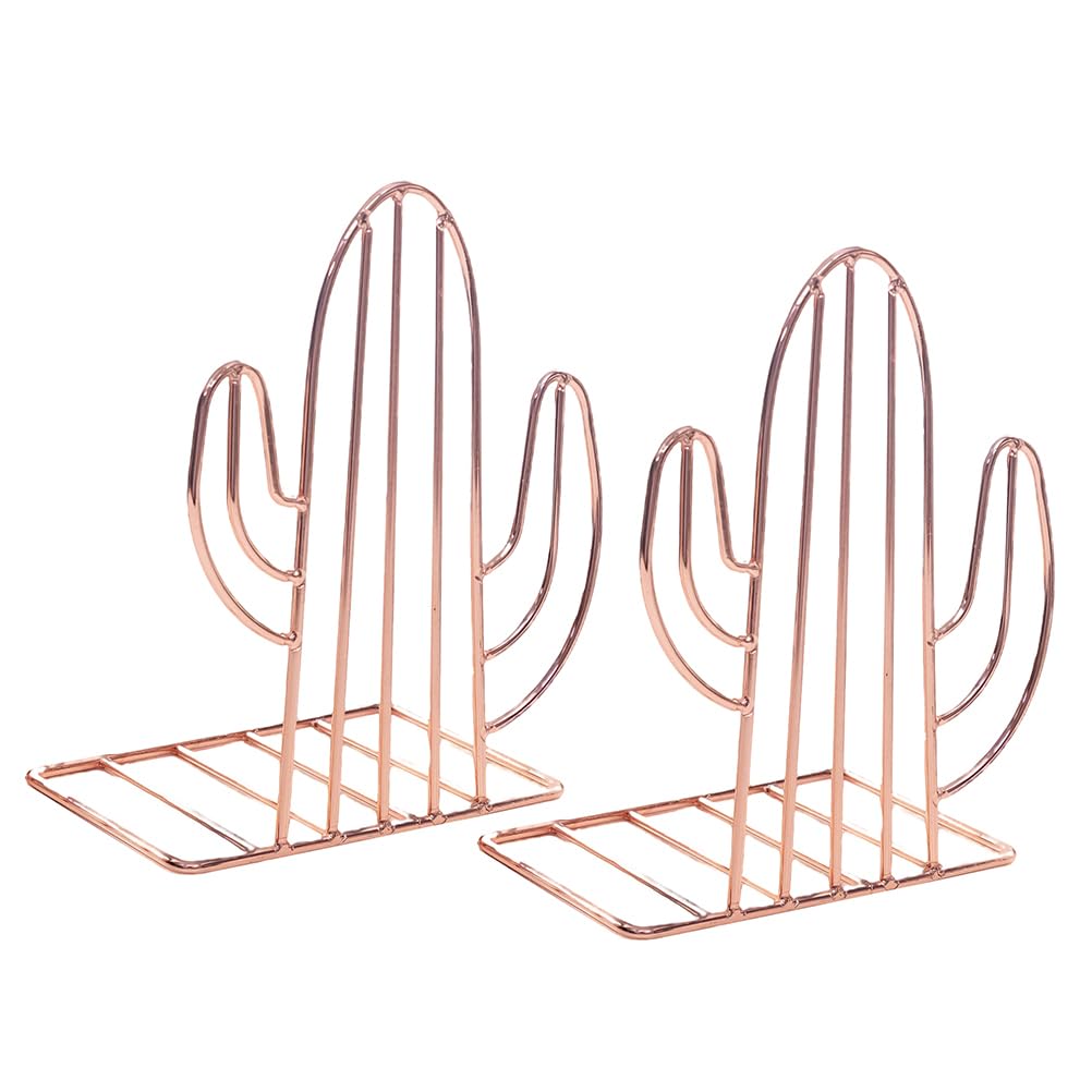 LIOOBO 1 Pair Metal Book Ends Cactus Shape Book Stopper Desktop Book Display Rack for Movies Dvds Magazines Video Games