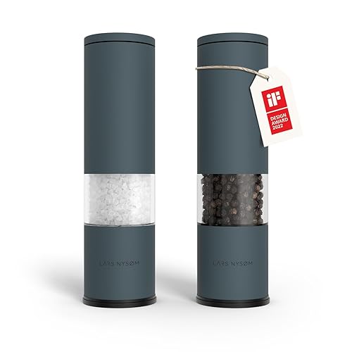 LARS NYSØM Salt and Pepper Grinder Set Manual, Stainless Steel Salt and Pepper Mills with Adjustable Ceramic Grinder I Design Spice Shakers (Stone Blue)