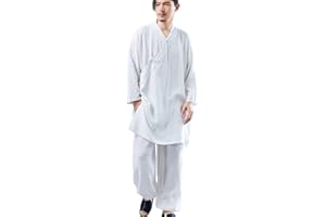 CORETIC Men's Cotton Linen Hanfu Suit Monk Uniforms Kungfu Clothes Martial Arts Clothing Tai Chi Training Suit