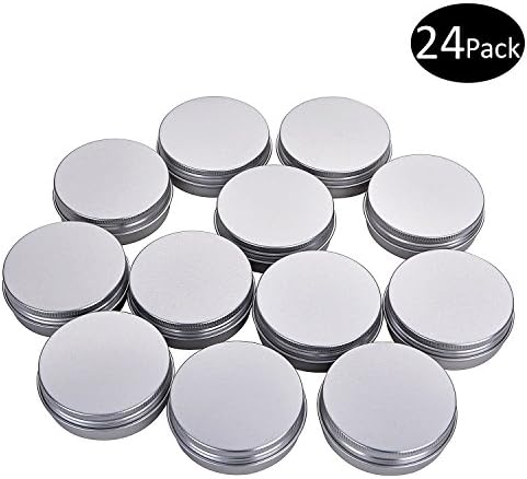 Fizz 2 Oz Aluminum Tins Cans Round Storage Jars Containers Screw Lids Metal Tins Travel Tins Cosmetic Refillable Containers,Pack of 24(Silver)