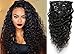 22inch Water Wave Curly Clip in Human Hair Extensions Natural Black 7Pcs 120g Wavy Remy Clip in Hair Extension for Black Women Natural Curly Hair Clip ins