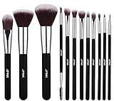 JPNK Synthetic Makeup Brush Set Cosmetics Foundation Blending Blush Eyeliner Face Powder Brush Makeup Brush Kit (12pcs, Silver Black)