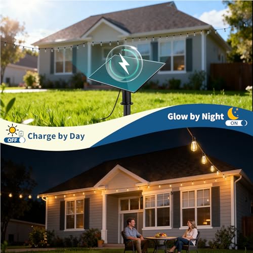 LangPlus+ 30M Solar Festoon Lights Outdoor Waterproof, 37+2 Shatterproof ST38 Edison Bulbs with 3 Lighting Modes, Outside Solar Powered String Lights for Backyard, Patio, Porch, Garden
