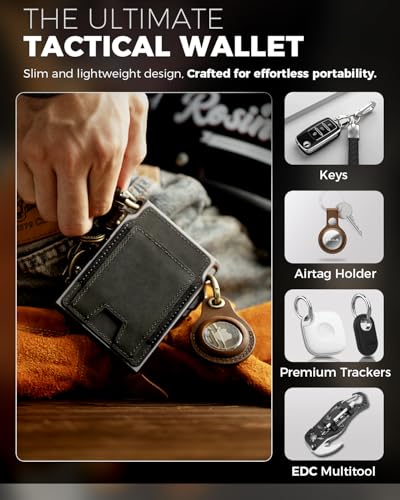 LORZOR Slim RFID Blocking Tactical Wallet for Men, Full Grain Leather with Aerospace Aluminum, Front Pocket Wallet, Smart Pop Up Card Case, Money Clip, 8-12 Cards (Military Green)