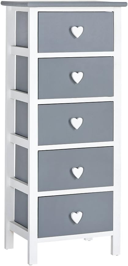 Grey Slim Tall Wooden Bedside Side Table Chest Of 5 Drawers