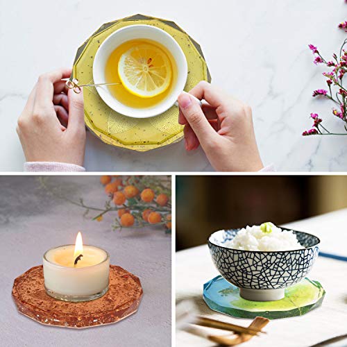 ZeMooon 4 Pack Coaster Molds for Resin Casting, Diamond Edge Round Mold, Epoxy Resin Silicone Large Tray Mold