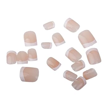 Electomania Pack of 24 Natural French Short False Nails Acrylic Full Cover Nails with Simple Case