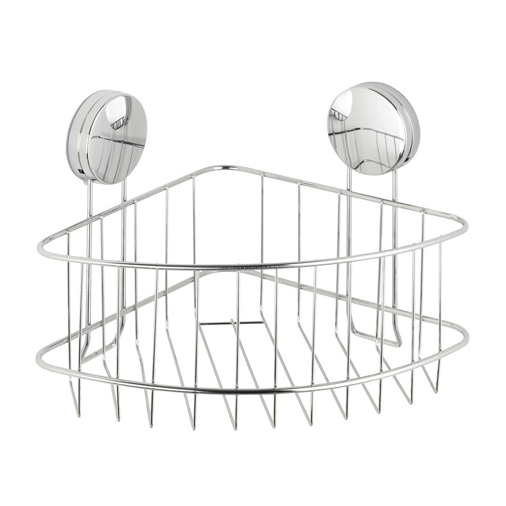 WENKO Static-Loc Plus Osimo Corner Shelf Bathroom Shelf No Drilling Required Secure Hold Thanks to Static Adhesion on Smooth, Airtight Surfaces, 26.5 x 13.5 x 19 cm, Chrome-Plated Steel