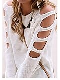 Locryz Women's Casual O-Neck Loose Cut Out Shoulder Knitting Sweater Tops