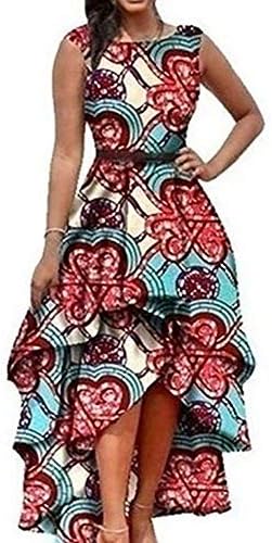 Yeshire Womens African Print Sleeveless High Low Dashik Formal Prom Peplum Flare Midi Party Dress
