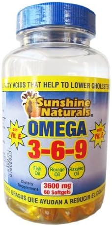 Sunshine Naturals Omega 3-6-9 Fish Oil, Borage Oil, Flaxseed Oil. 3600mg by Sunshine Naturals