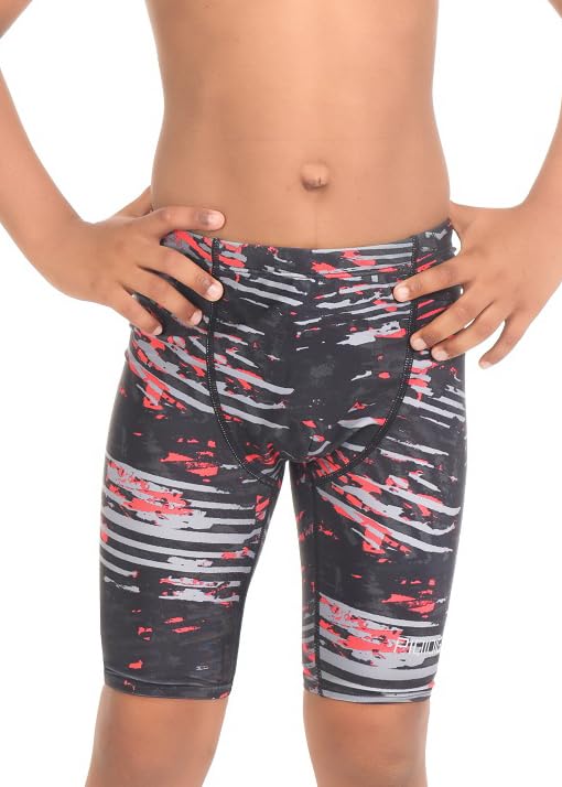 Photo 1 of PIQIDIG Youth Boys Swim Jammers Solid Swimsuit Quick Dry Athletic Swimming Shorts UPF 50+ Sun Protection (line, X-Large)