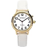 QINGQIAN Talking Watch Suitable for The Elderly and Visually impaired for Female Style (White Belt)