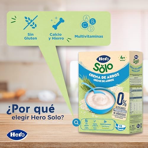 Hero Solo Papilla Crema de Arroz para Bebés Desde 4 Meses, 6 x 220 g