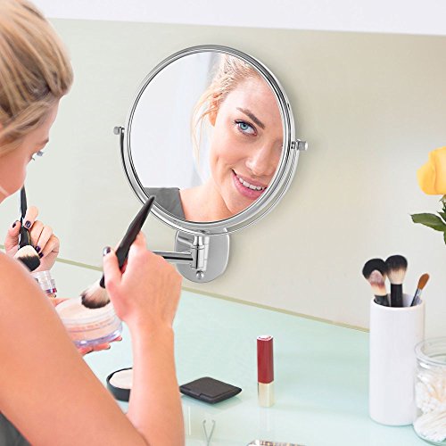 Cozzine Wall Mount Makeup Mirror, 10X Magnifying Two Side Vanity Extendable Bathroom Mirror, Chrom Finish (10X, Silver)