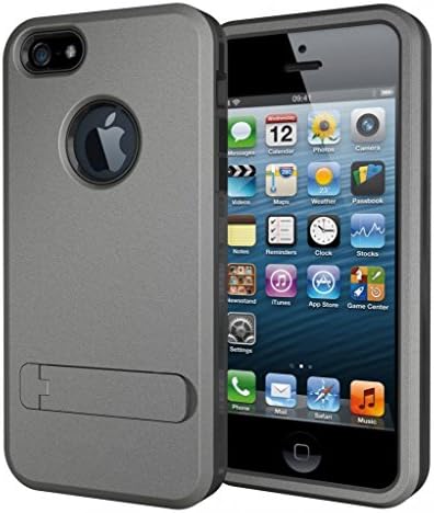 MeGi Hybrid Three Layers Armor Cover Case with Kickstand and HD Screen Protector Iphone Case (Hard PC + Flexible TPU + Hard PC),Slight Lip Protects Screen Exclusive for iPhone 6Plus 5.5 inch (Grey)