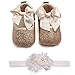 Lidiano Baby Girls Glitter Sequins Sparkly Bling Bowknot Anti-Slip Mary Jane Flat Crib Shoes & Headband (6-12 Months, Gold)