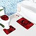 WONDERTIFY Bath Mat,Rose,Red Rose with Water Droplets Bathroom Carpet Rug,Non-Slip 3 Piece Bathroom Mat Set