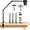 Heavy Duty Overhead Camera Desk Mount Stand 14.5"-41" with 1/4" Screw, 3-Section 360°Rotatable Detachable Articulating Boom Arm with Enlarged Handle C Clamp, Tabletop Light Stand for Streaming Vlog